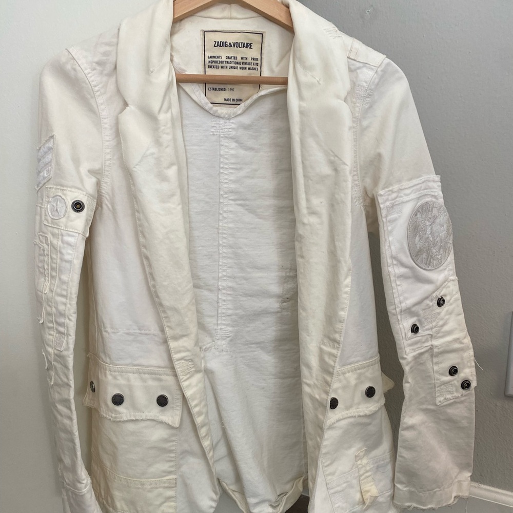 Zadig & Voltaire white denim military jacket